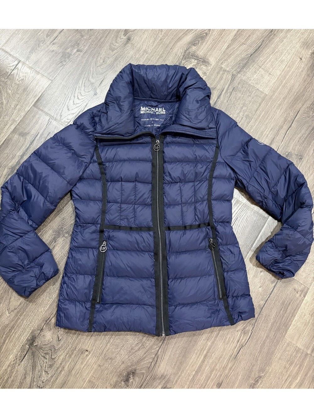 Michael Kors Packable Navy Blue Down Fill Puffer Jacket Women Medium Quilted